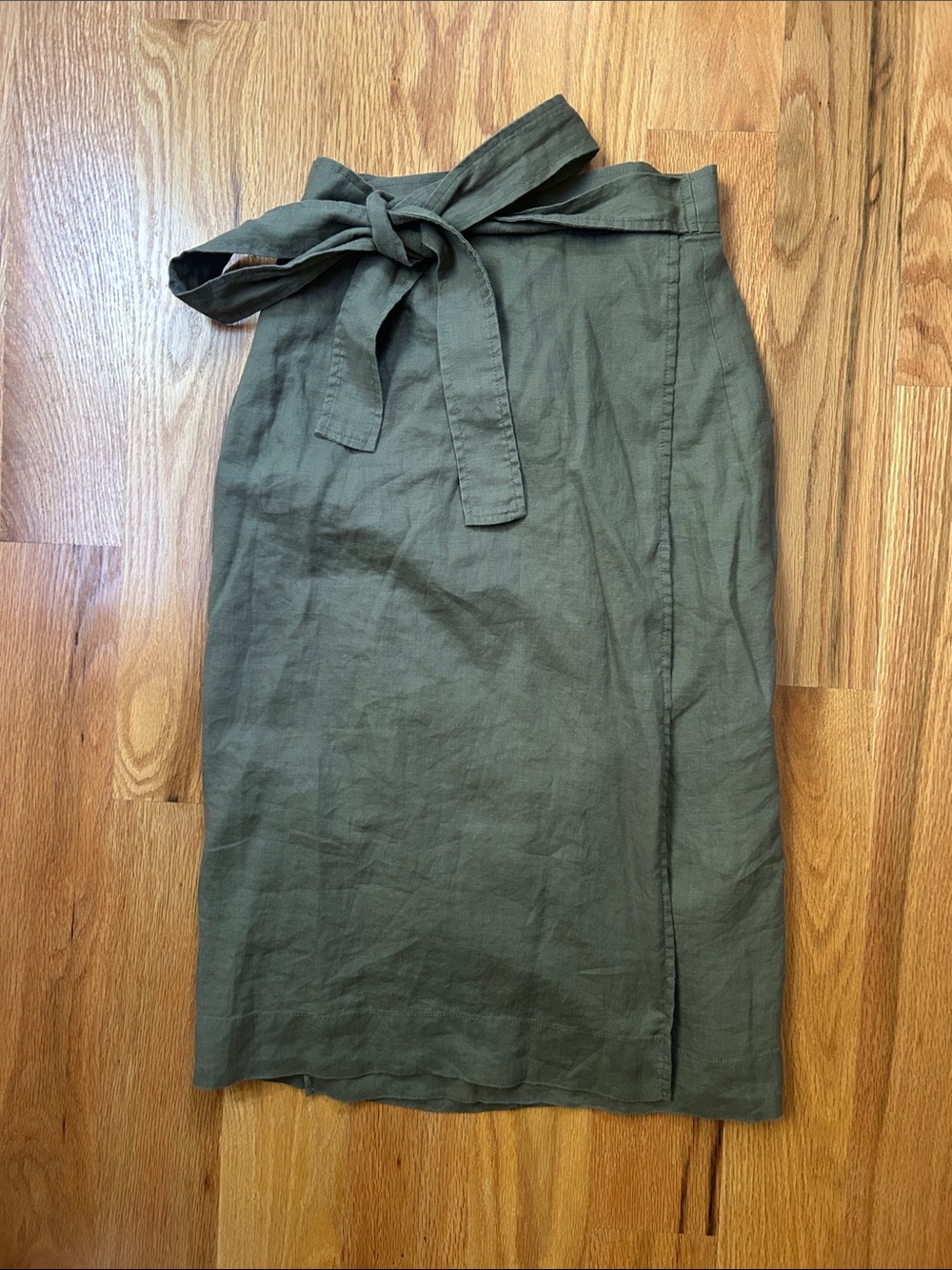 Everlane Olive Tie-Waist Linen Blend Midi Skirt